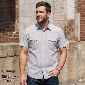 Marc Ecko Cut & Sew Men L. Western Pearl Snap Shirt Striped Short Sleeve Cotton